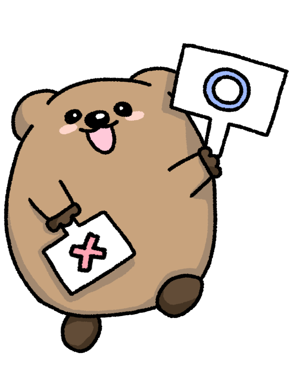 ◯と✕の札を持ったクォッカ